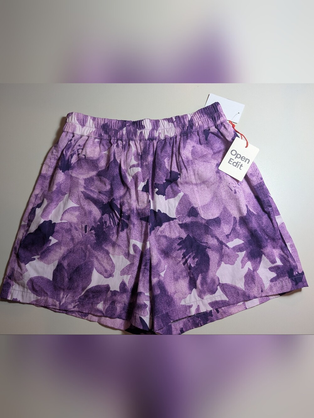 Open Edit Women's Small Purple Floral Elastic-Waist Shorts NWT